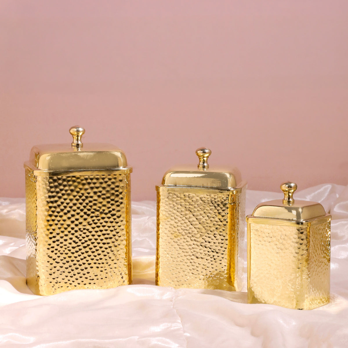 Brass Hammered Containers Set Vedansh Craft