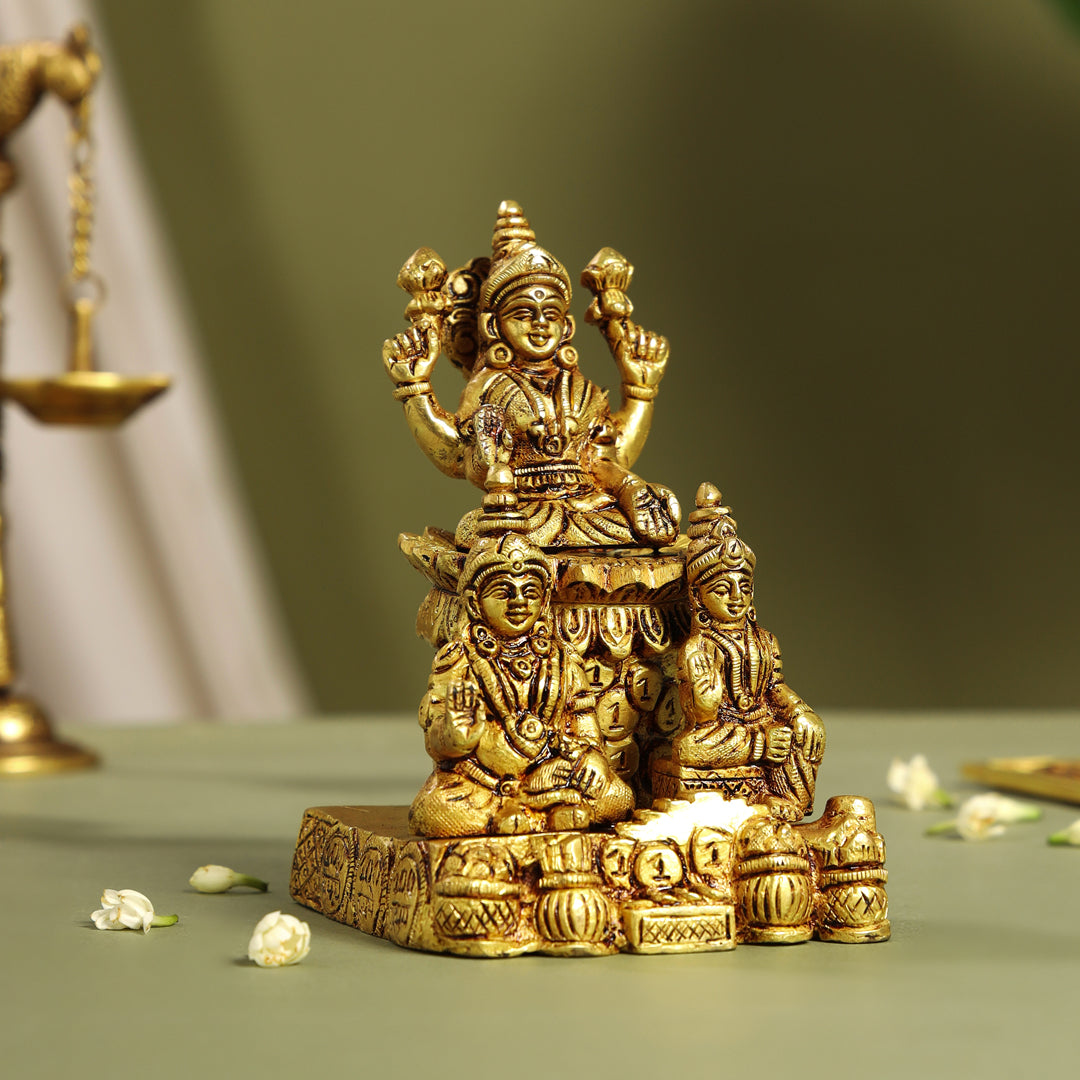 Brass Sitting Lakshmi, Kuber Statue With Chitralekha (6.2 Inch) Vedansh Craft