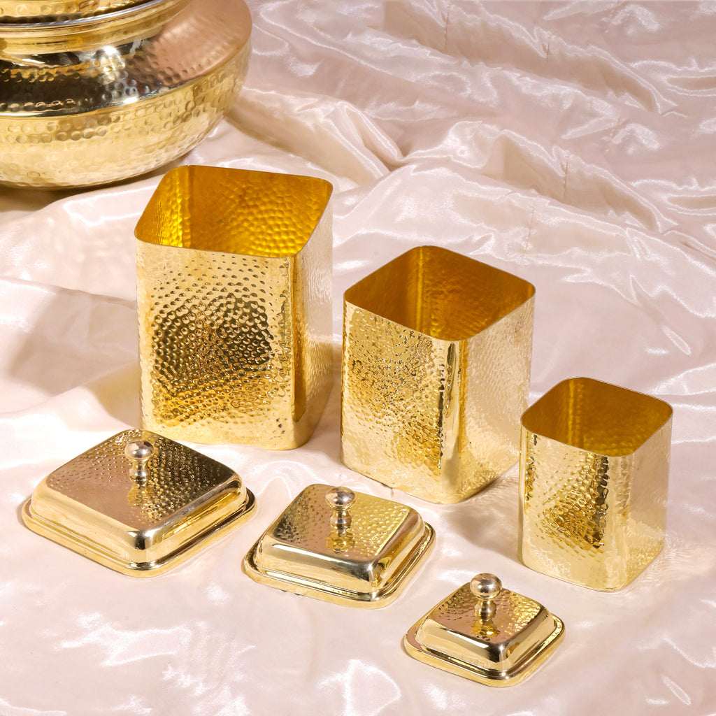 Brass Hammered Containers Set Vedansh Craft