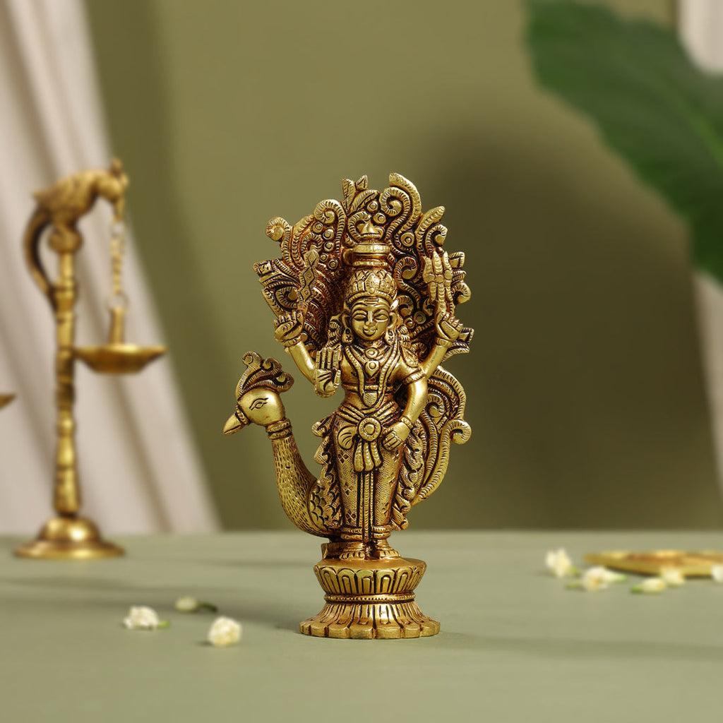 Brass Standing Lord Murugan/Kartikeya Idol (7 Inch) Vedansh Craft