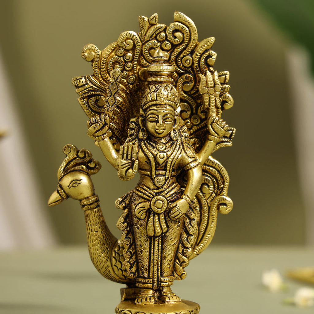 Brass Standing Lord Murugan/Kartikeya Idol (7 Inch) Vedansh Craft