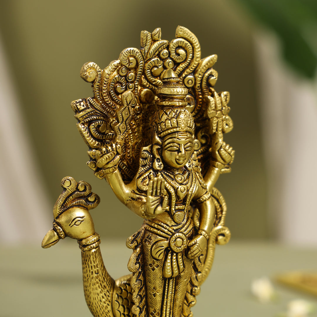 Brass Standing Lord Murugan/Kartikeya Idol (7 Inch) Vedansh Craft