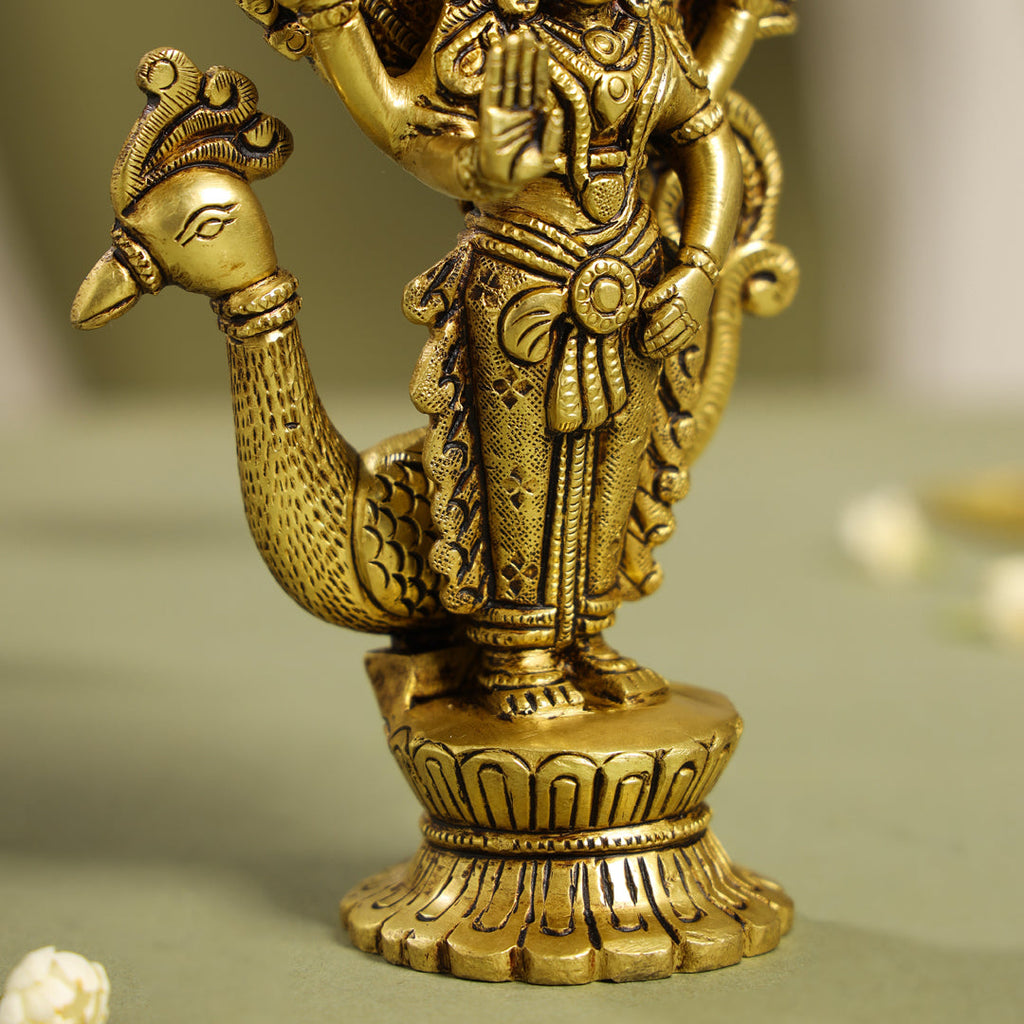 Brass Standing Lord Murugan/Kartikeya Idol (7 Inch) Vedansh Craft