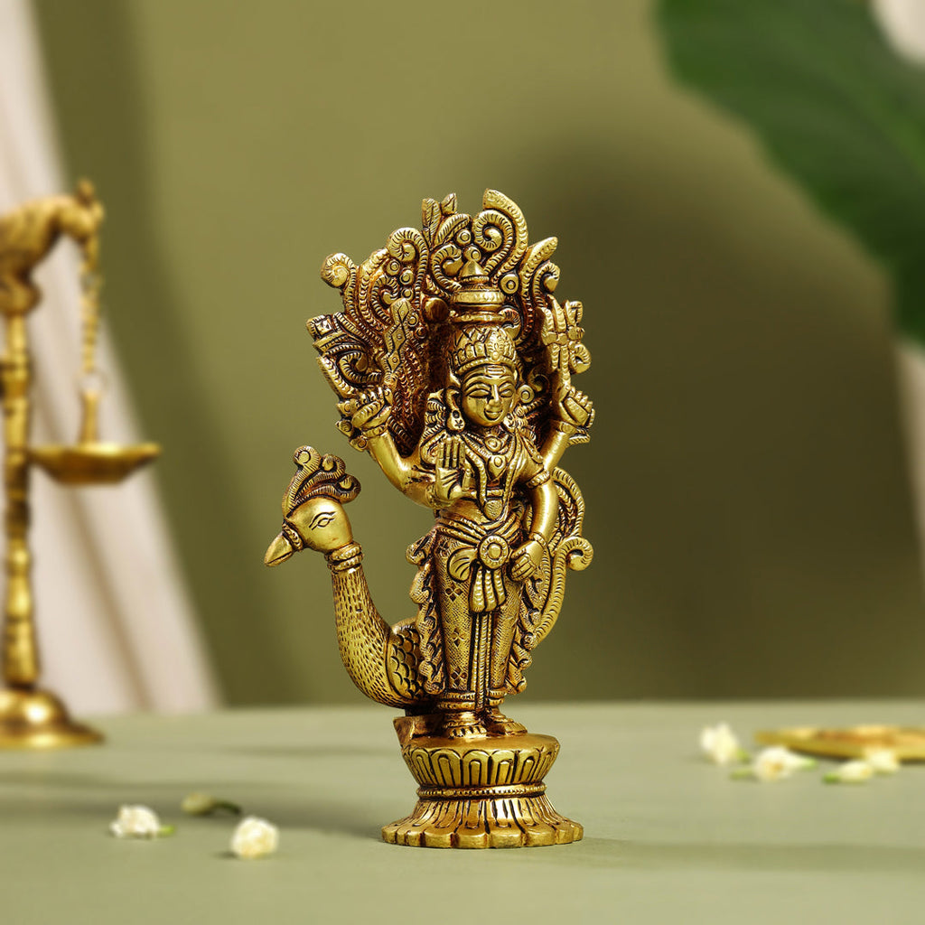 Brass Standing Lord Murugan/Kartikeya Idol (7 Inch) Vedansh Craft