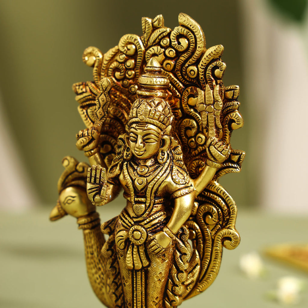 Brass Standing Lord Murugan/Kartikeya Idol (7 Inch) Vedansh Craft