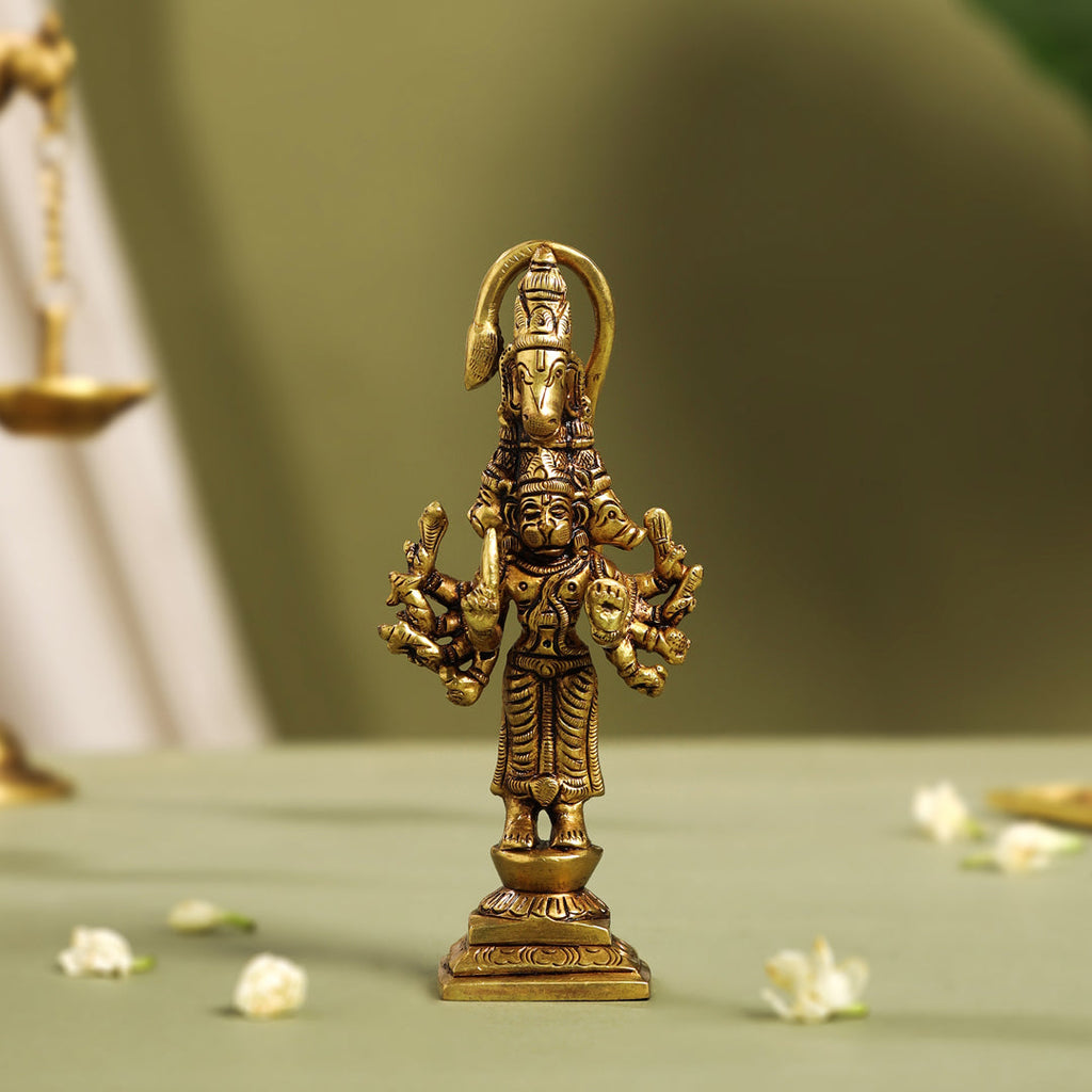 Brass Superfine Standing Panchmukhi Hanuman Idol (5.5 Inch) Vedansh Craft