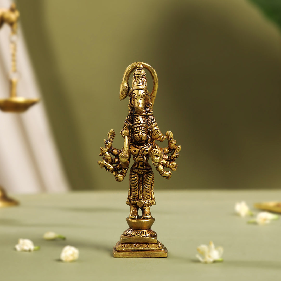 Brass Superfine Standing Panchmukhi Hanuman Idol (5.5 Inch) Vedansh Craft