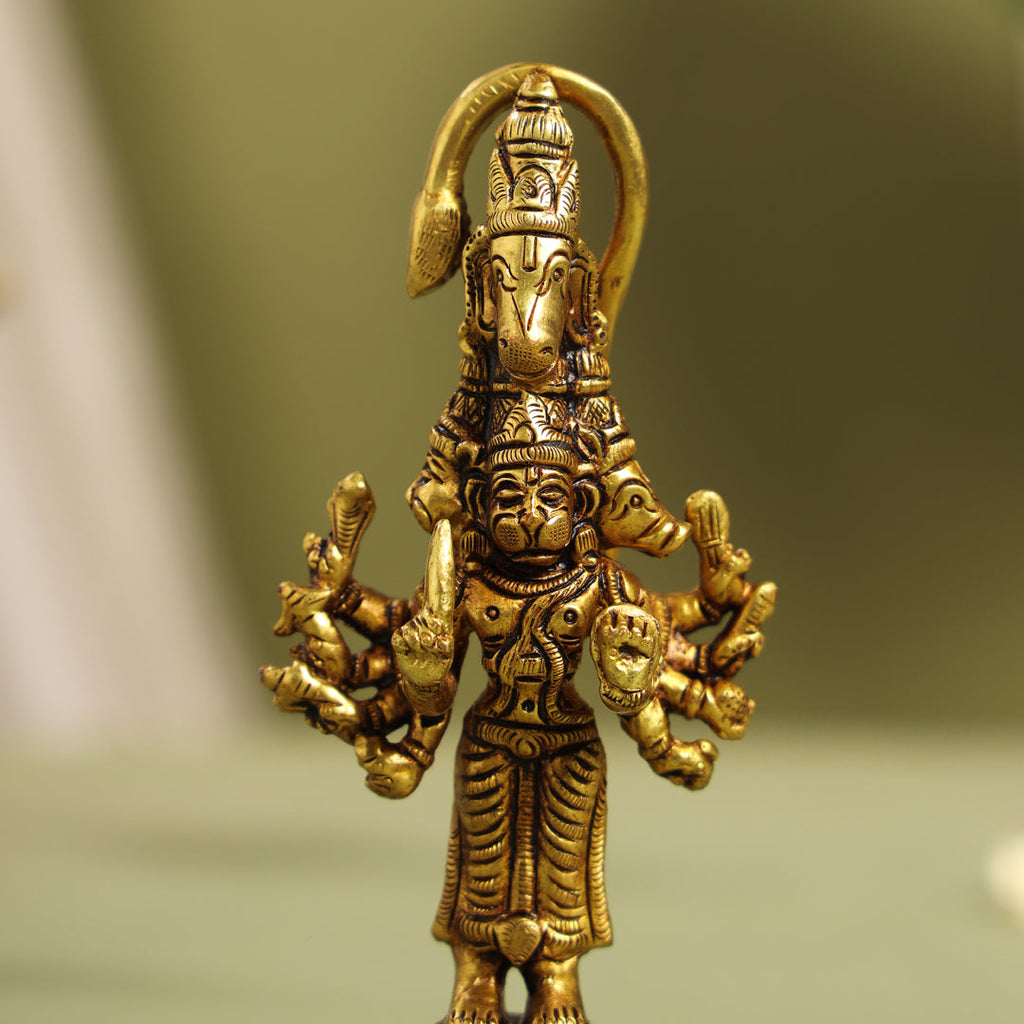 Brass Superfine Standing Panchmukhi Hanuman Idol (5.5 Inch) Vedansh Craft