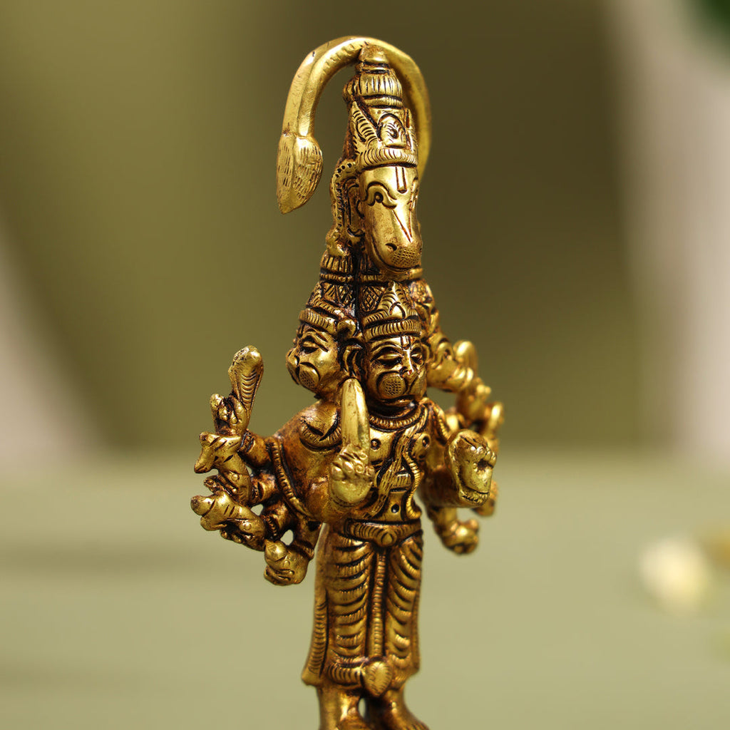 Brass Superfine Standing Panchmukhi Hanuman Idol (5.5 Inch) Vedansh Craft