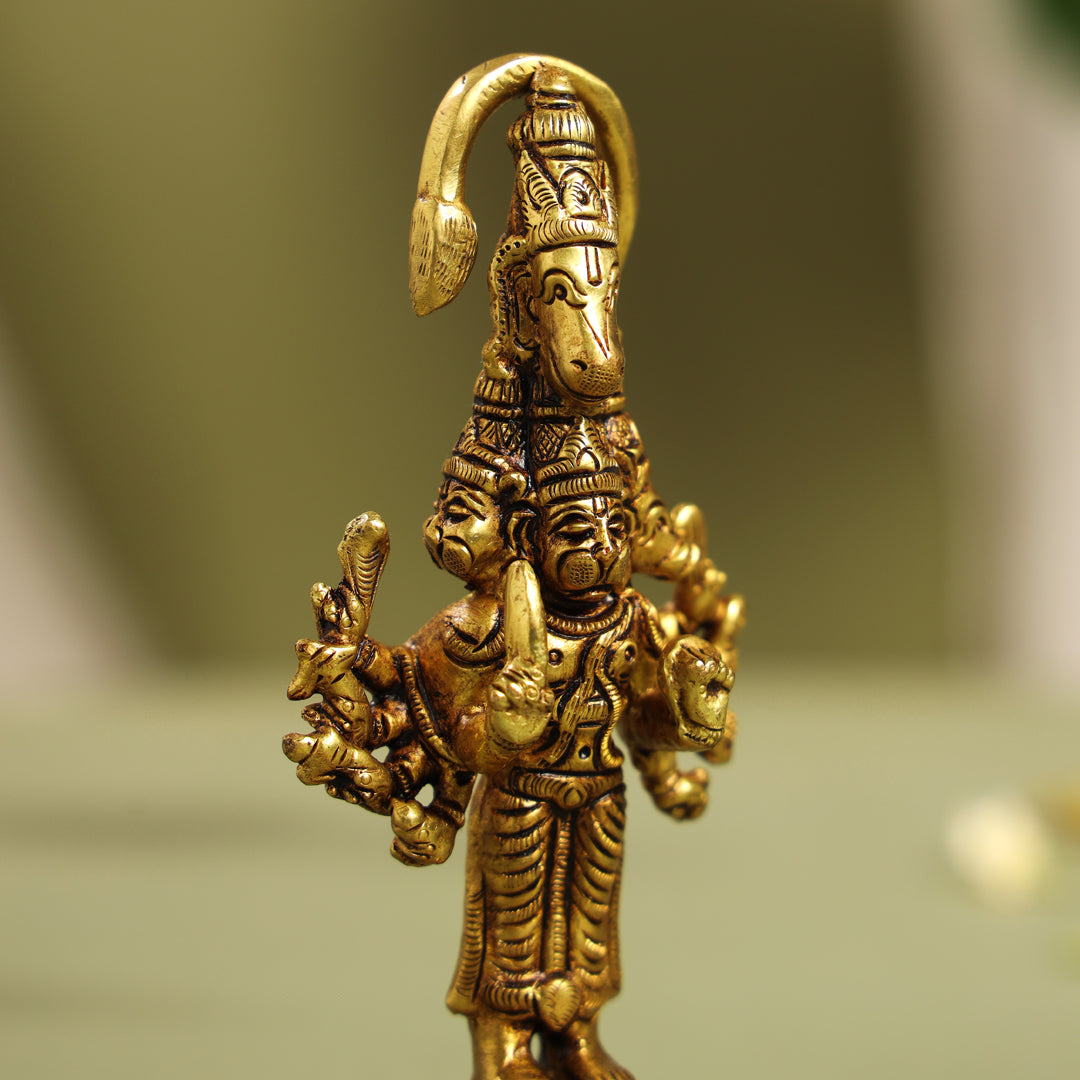 Brass Superfine Standing Panchmukhi Hanuman Idol (5.5 Inch) Vedansh Craft