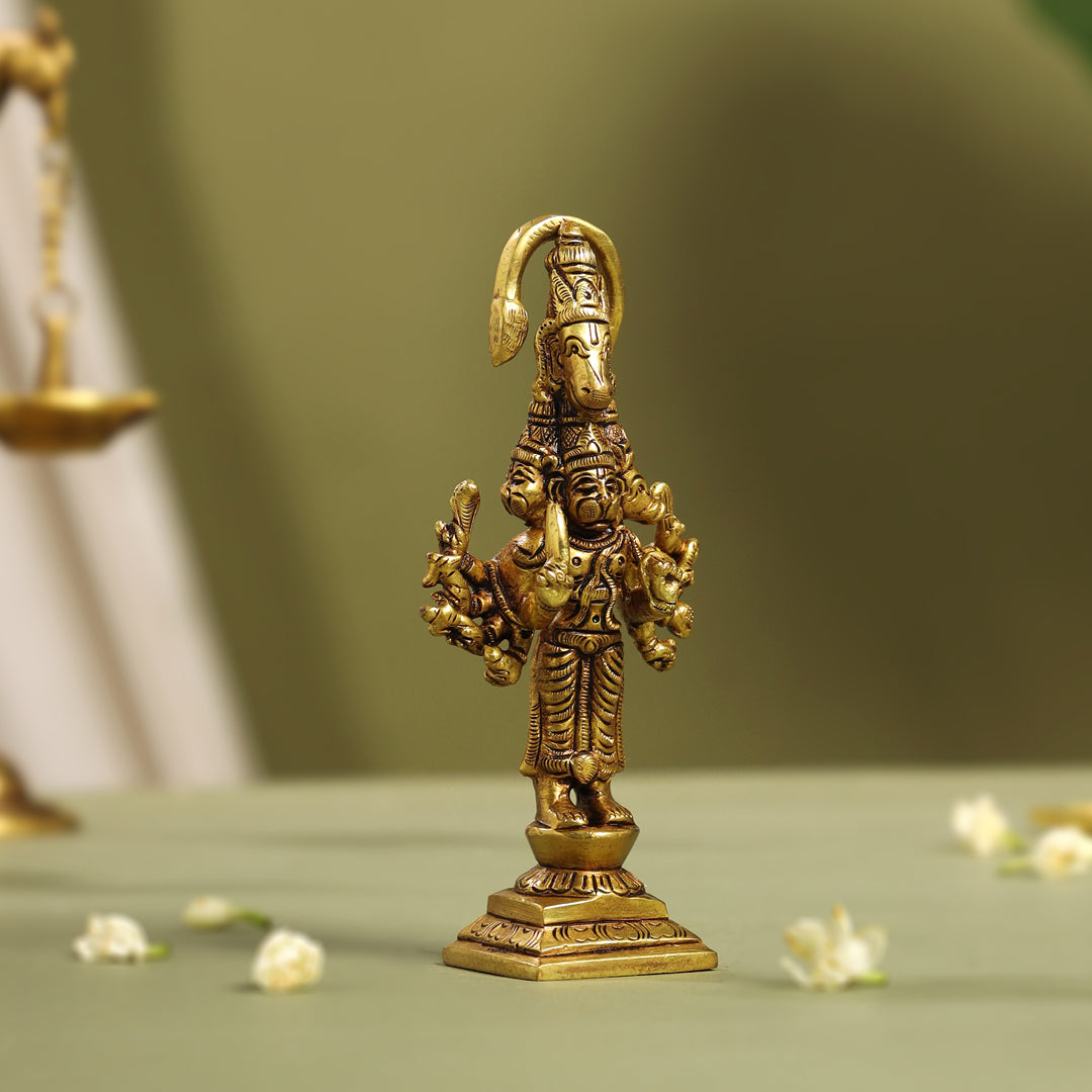 Brass Superfine Standing Panchmukhi Hanuman Idol (5.5 Inch) Vedansh Craft