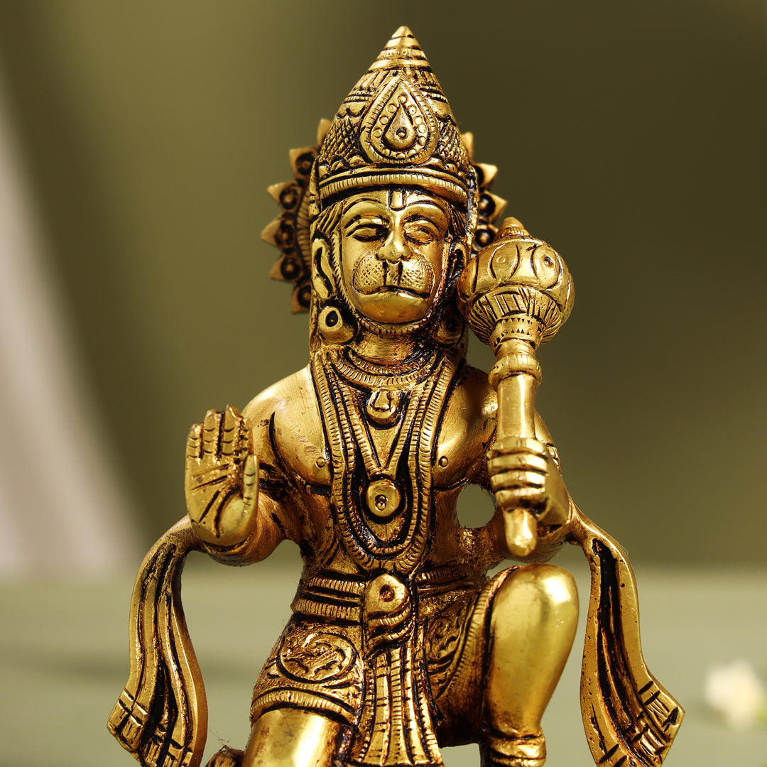 Brass Blessing Sitting Hanuman With Base Idol (6.5 Inch) Vedansh Craft