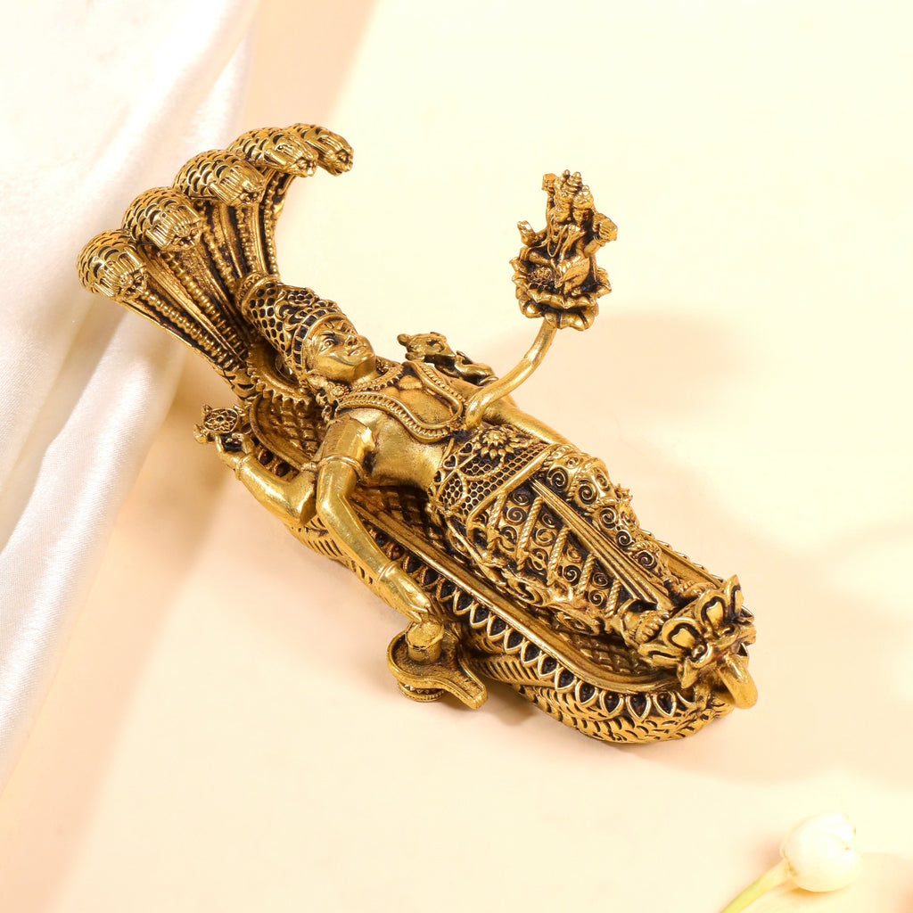 Brass Superfine Vishnu On Sheshnaag Statue (3 Inch) Vedansh Craft
