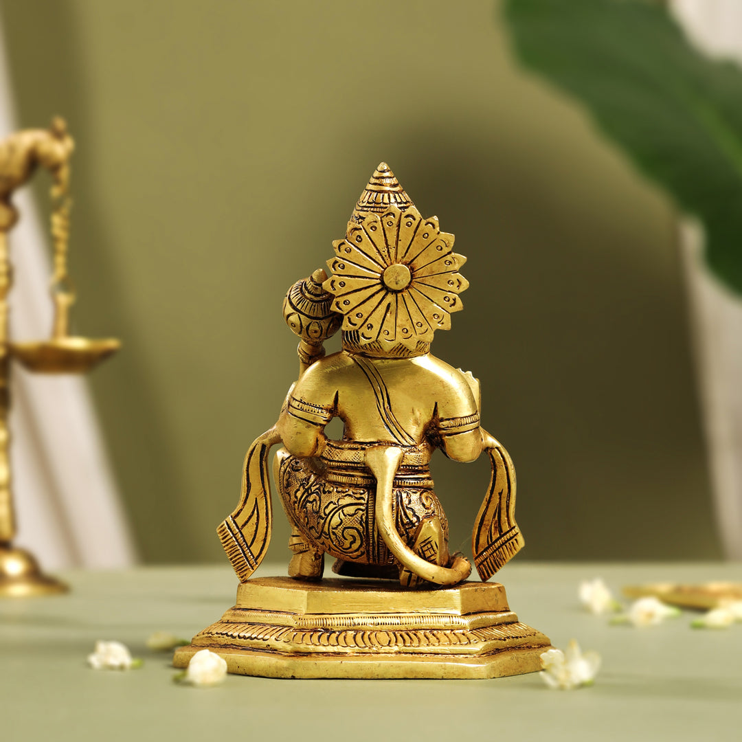 Brass Blessing Sitting Hanuman With Base Idol (6.5 Inch) Vedansh Craft