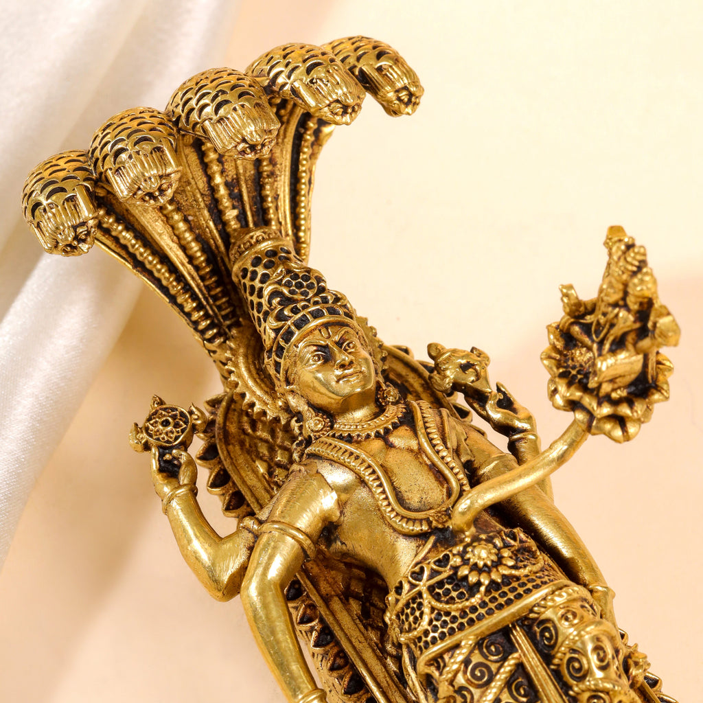 Brass Superfine Vishnu On Sheshnaag Statue (3 Inch) Vedansh Craft