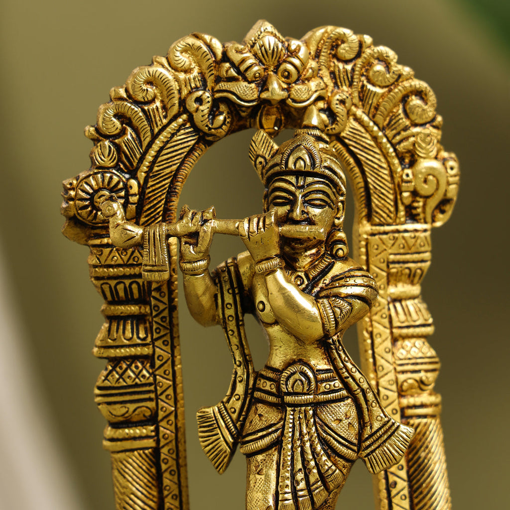 Brass Standing Lord Krishna Idol On Tortoise (8 Inch) Vedansh Craft
