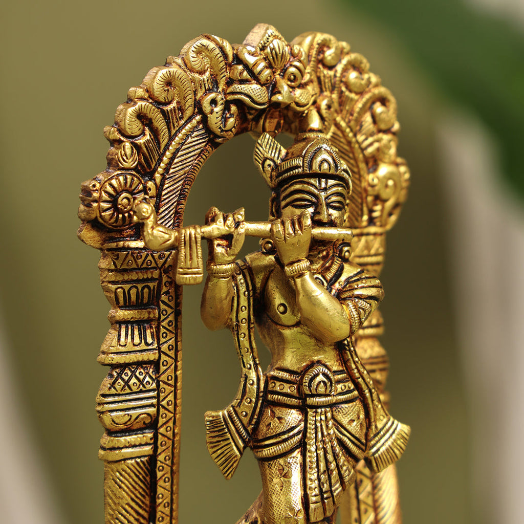 Brass Standing Lord Krishna Idol On Tortoise (8 Inch) Vedansh Craft