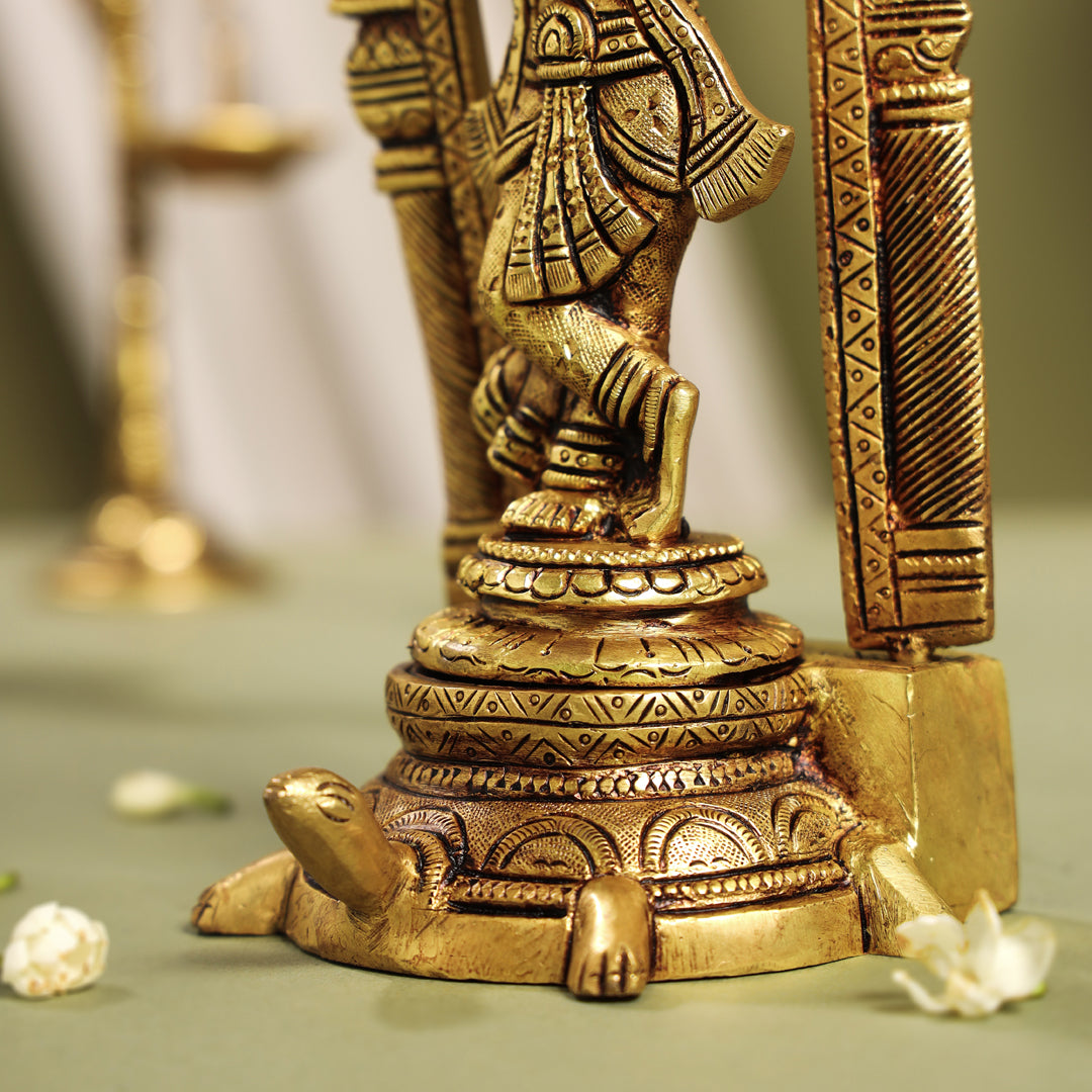 Brass Standing Lord Krishna Idol On Tortoise (8 Inch) Vedansh Craft