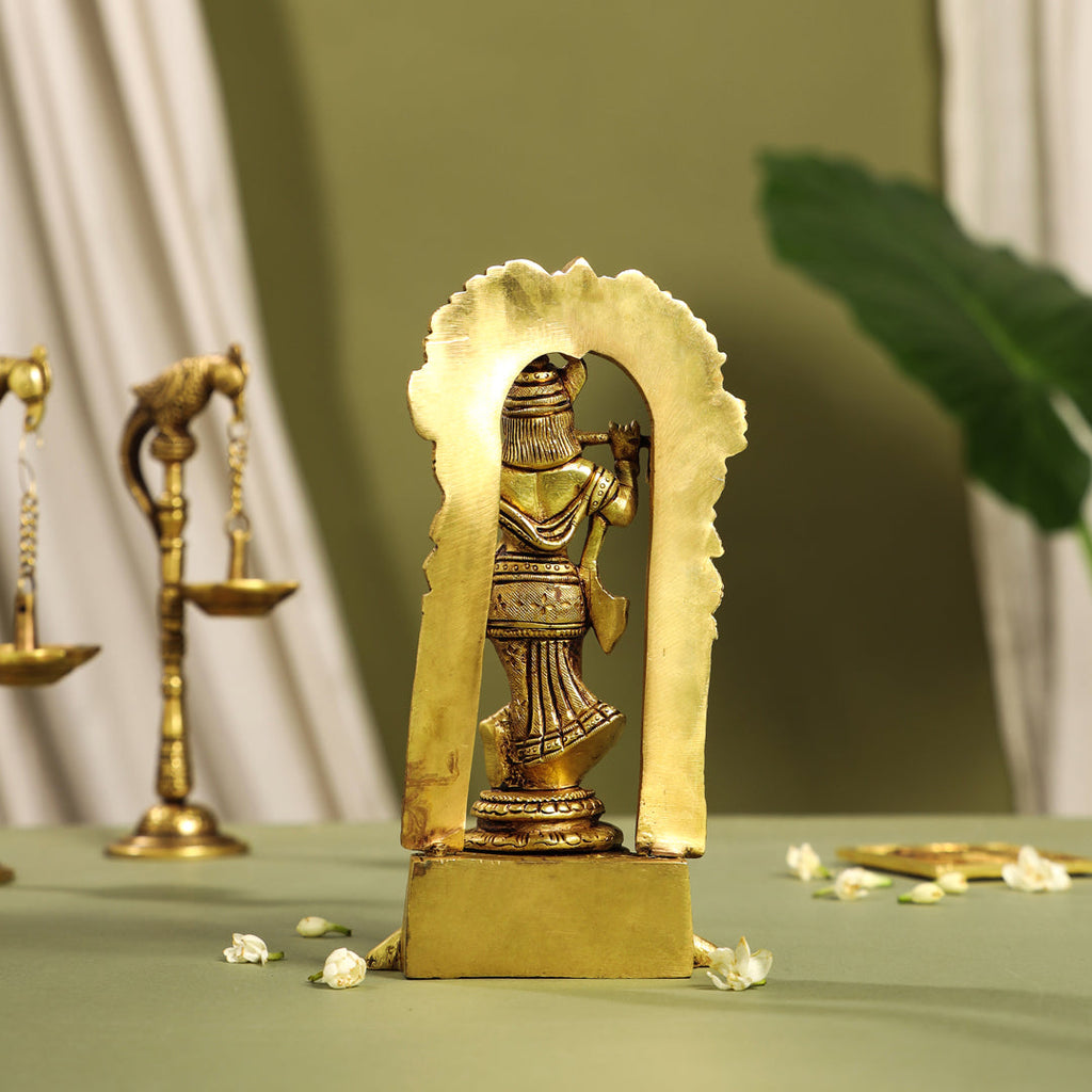 Brass Standing Lord Krishna Idol On Tortoise (8 Inch) Vedansh Craft