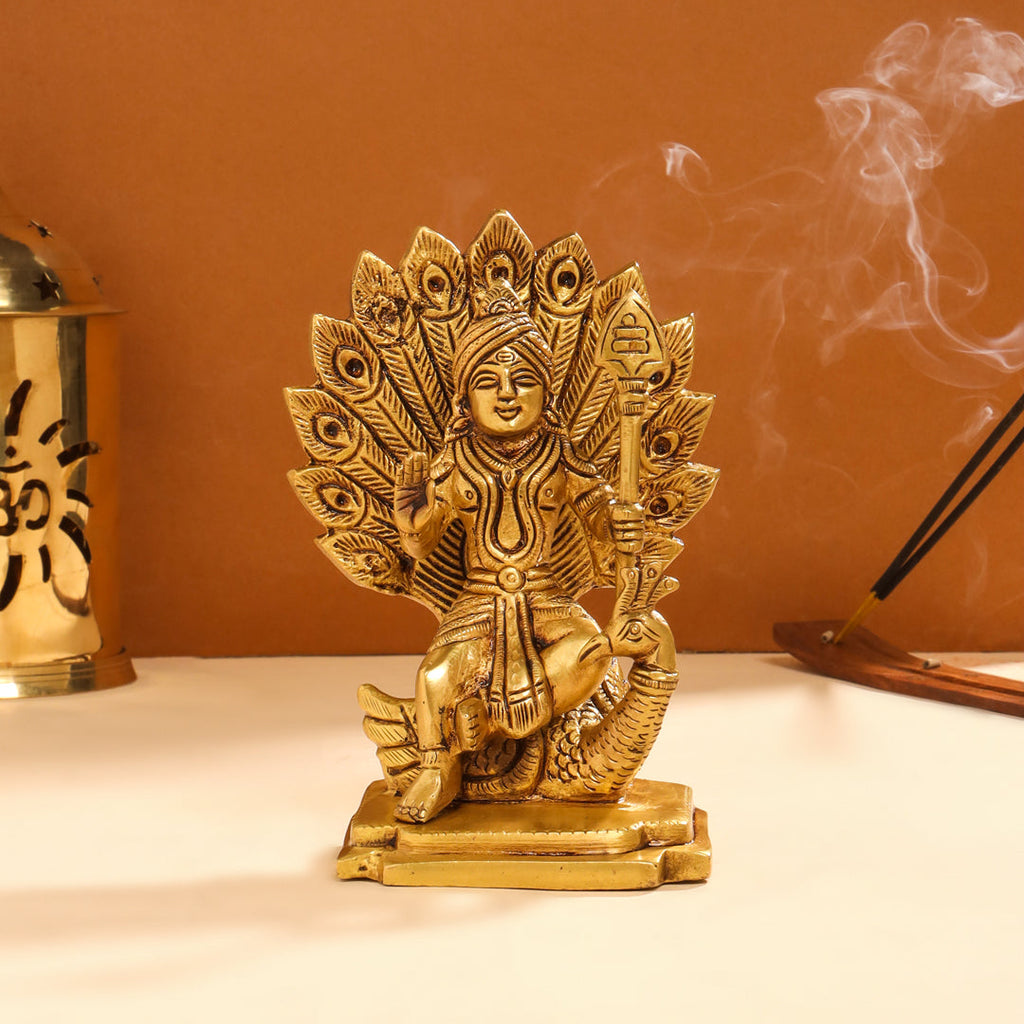 Brass Sitting Lord Murugan/Kartikeya Idol (6 Inch) Vedansh Craft