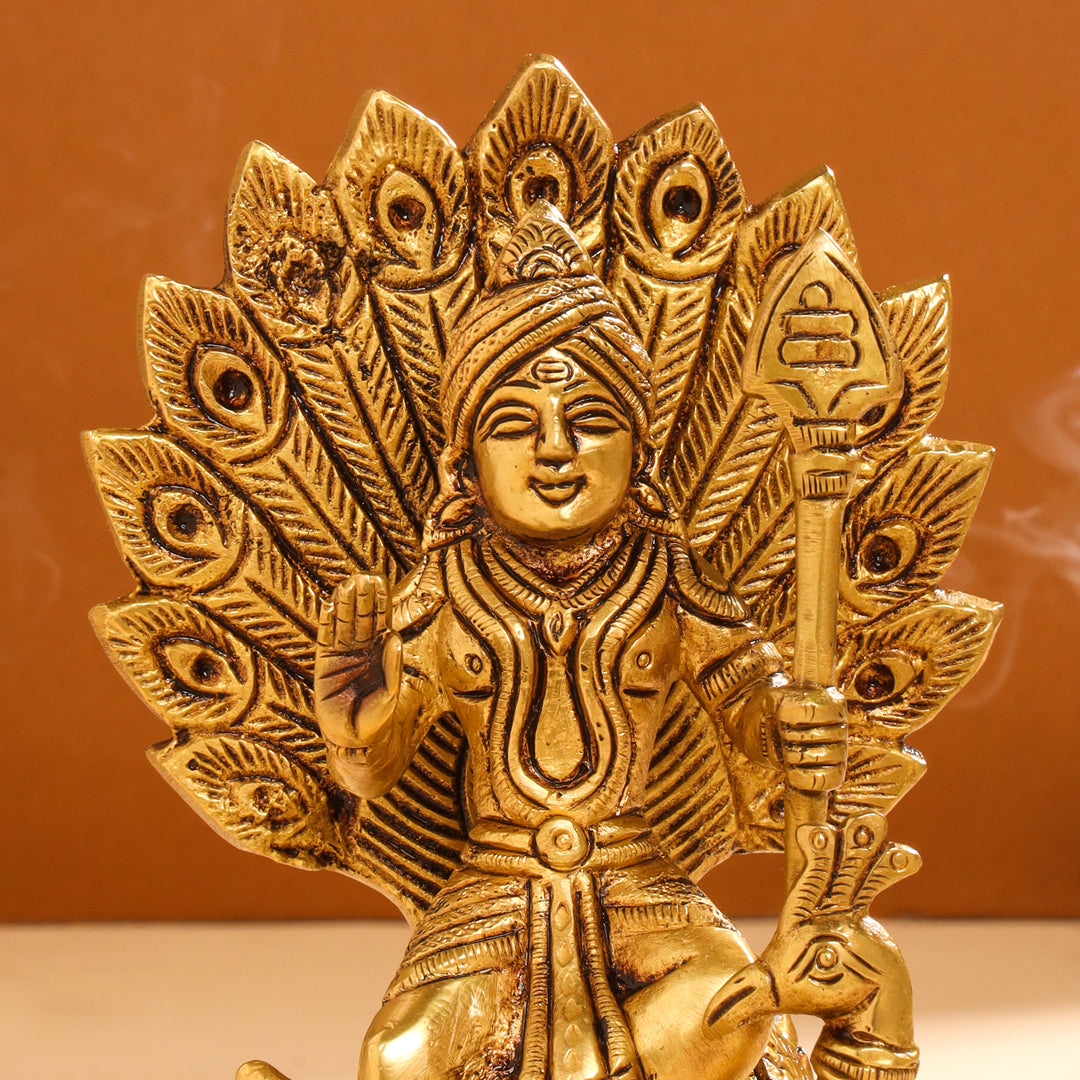 Brass Sitting Lord Murugan/Kartikeya Idol (6 Inch) Vedansh Craft