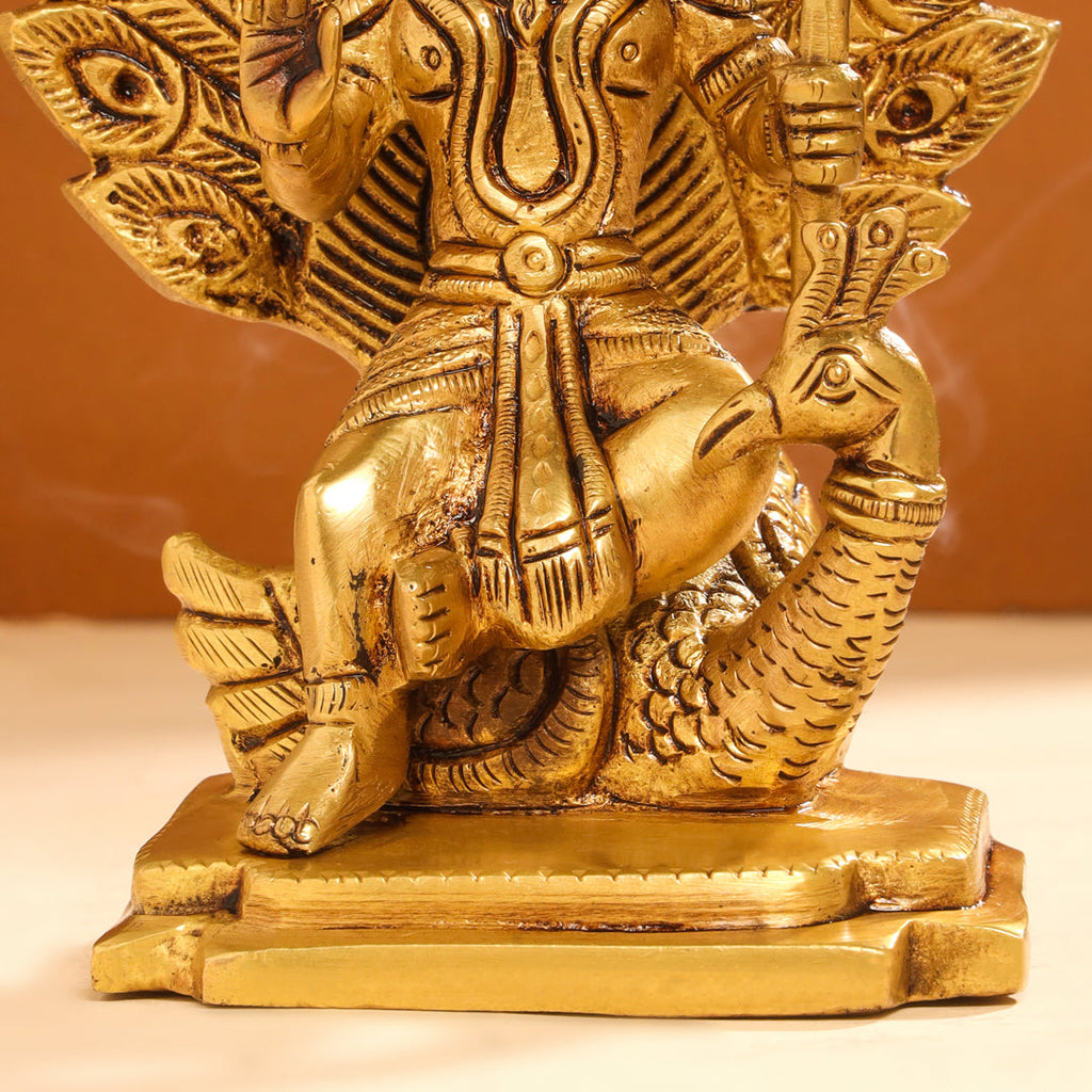 Brass Sitting Lord Murugan/Kartikeya Idol (6 Inch) Vedansh Craft