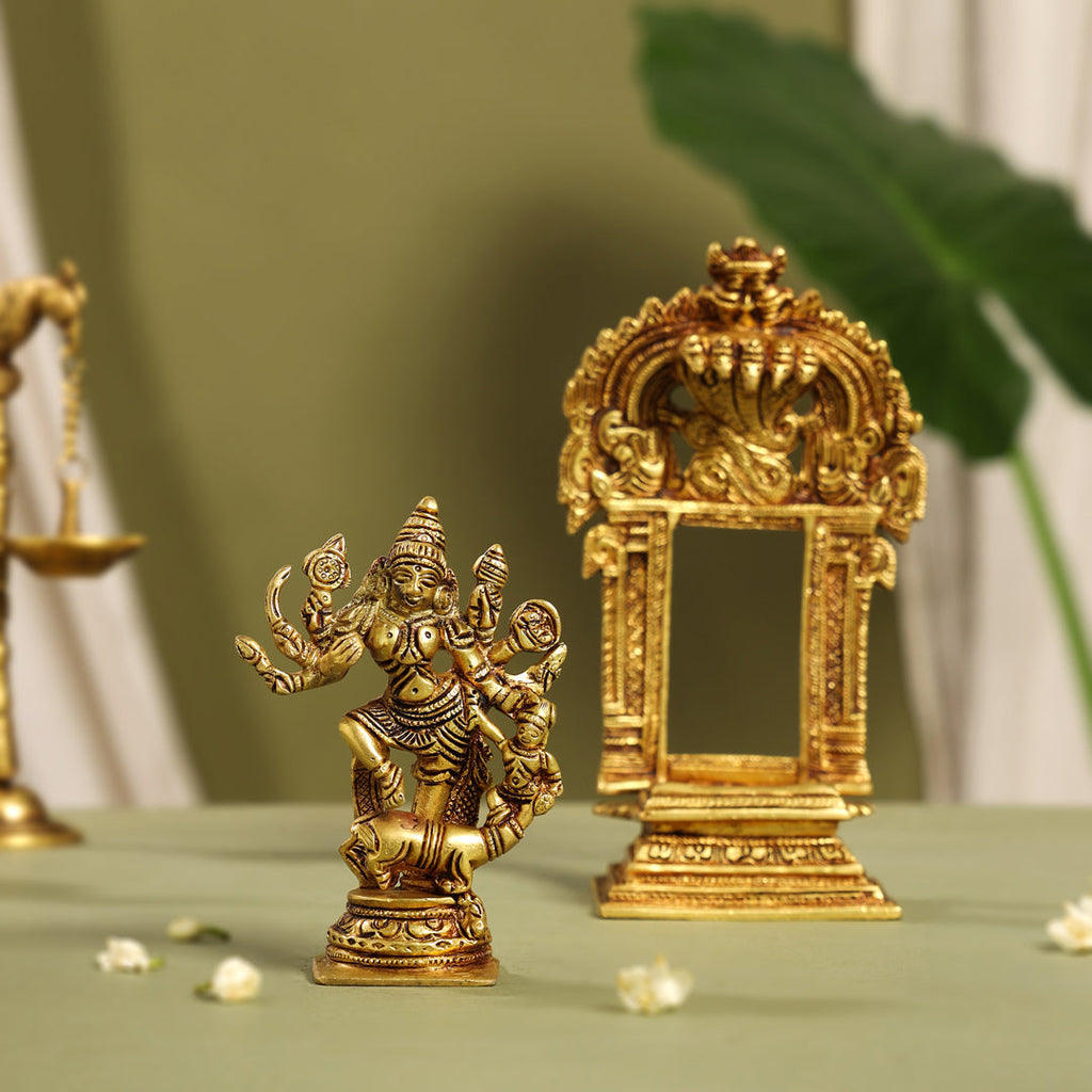 Brass Goddess Standing Mahishasura Mardini Idol (8 Inch) Vedansh Craft