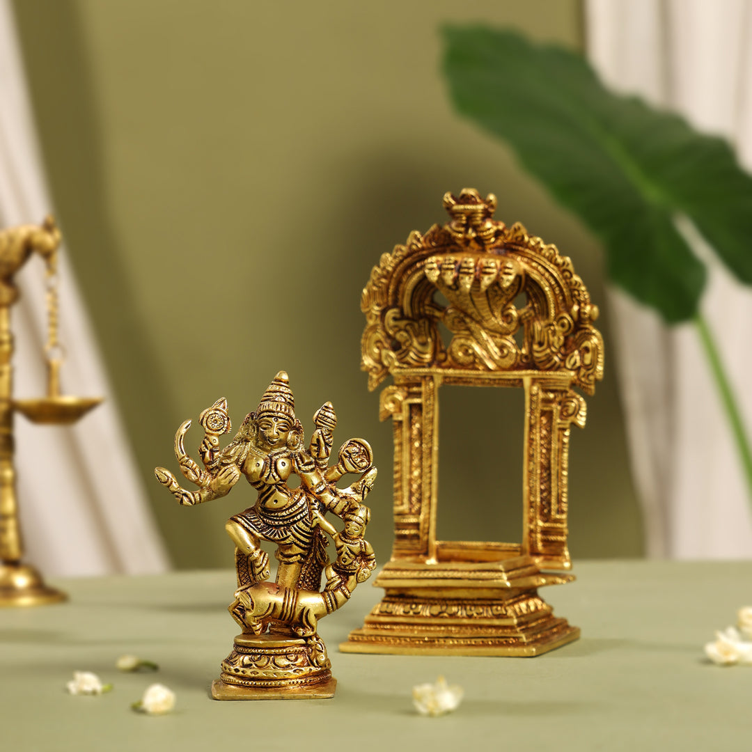 Brass Goddess Standing Mahishasura Mardini Idol (8 Inch) Vedansh Craft