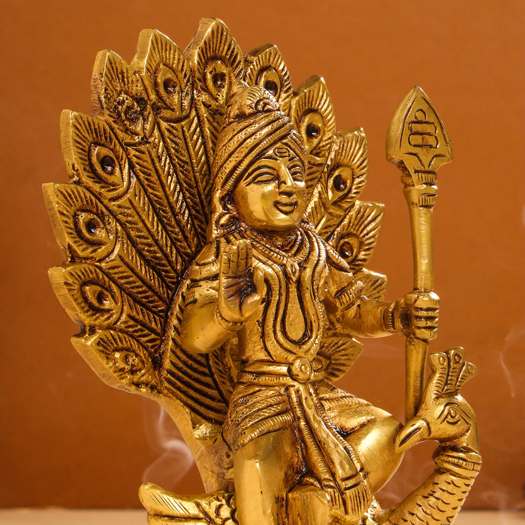 Brass Sitting Lord Murugan/Kartikeya Idol (6 Inch) Vedansh Craft