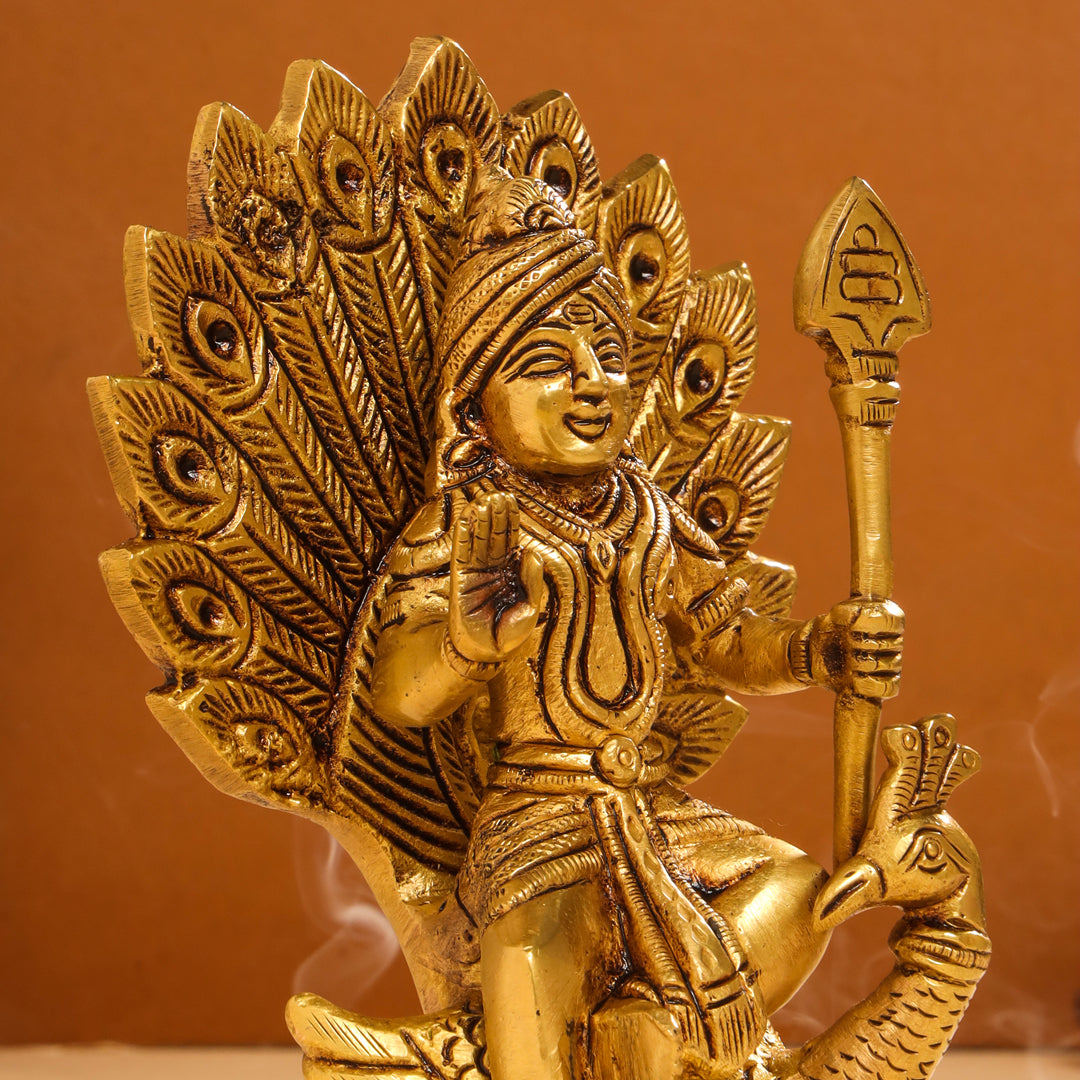 Brass Sitting Lord Murugan/Kartikeya Idol (6 Inch) Vedansh Craft