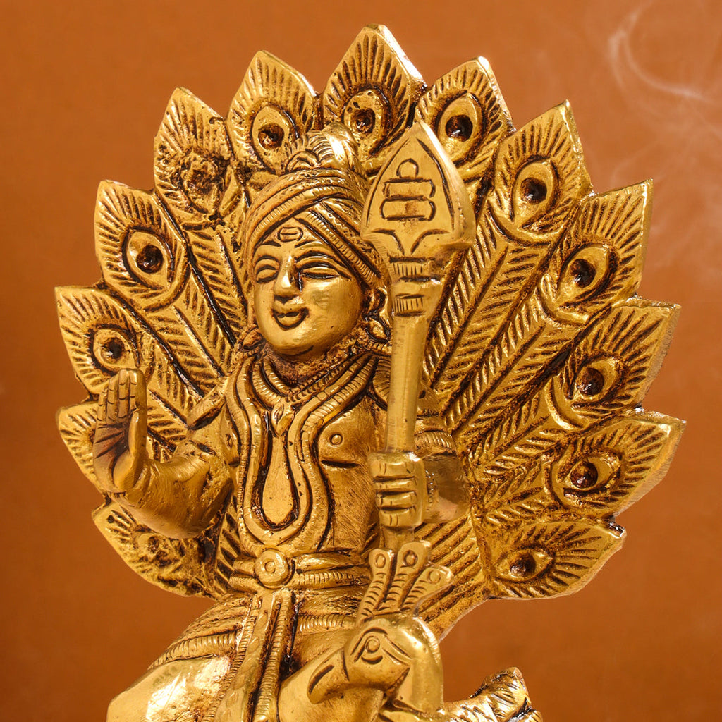 Brass Sitting Lord Murugan/Kartikeya Idol (6 Inch) Vedansh Craft