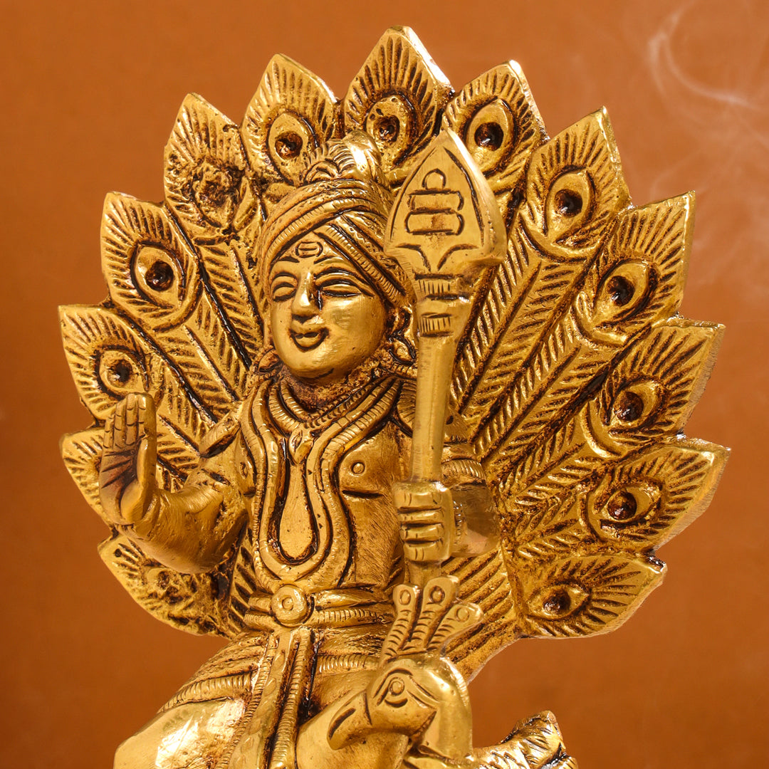 Brass Sitting Lord Murugan/Kartikeya Idol (6 Inch) Vedansh Craft