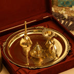 Brass Pooja Thali, Handbell, Agardan & Diya Gift Hamper Vedansh Craft
