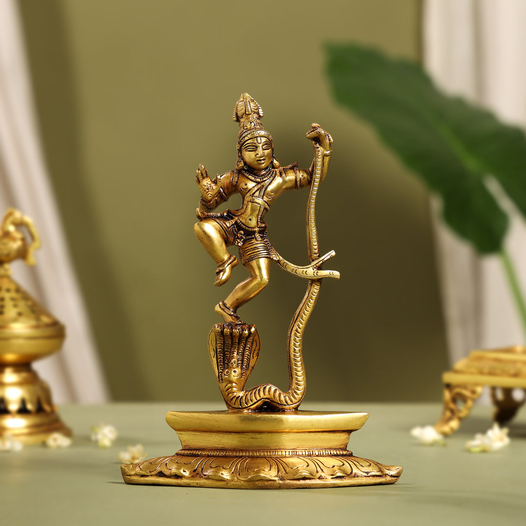Brass Superfine Dancing Kalinga Krishna Statue (8.5 Inch) Vedansh Craft