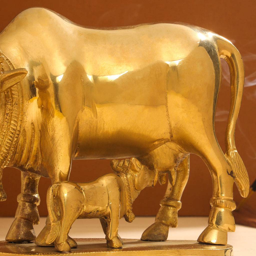 Brass Kamdhenu Cow With Calf Idol (6 Inch) Vedansh Craft