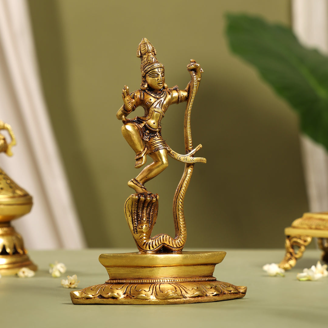 Brass Superfine Dancing Kalinga Krishna Statue (8.5 Inch) Vedansh Craft