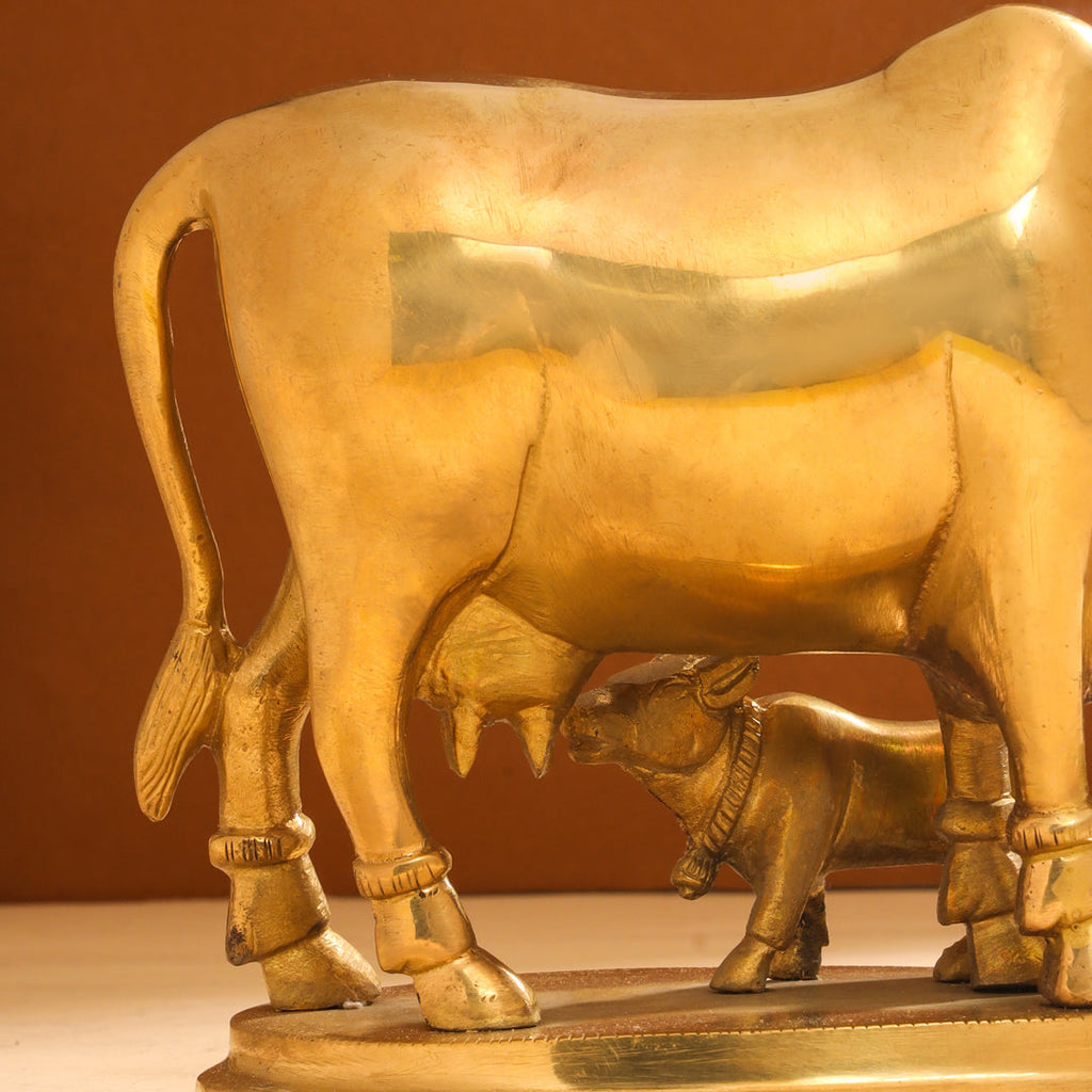 Brass Kamdhenu Cow With Calf Idol (6 Inch) Vedansh Craft