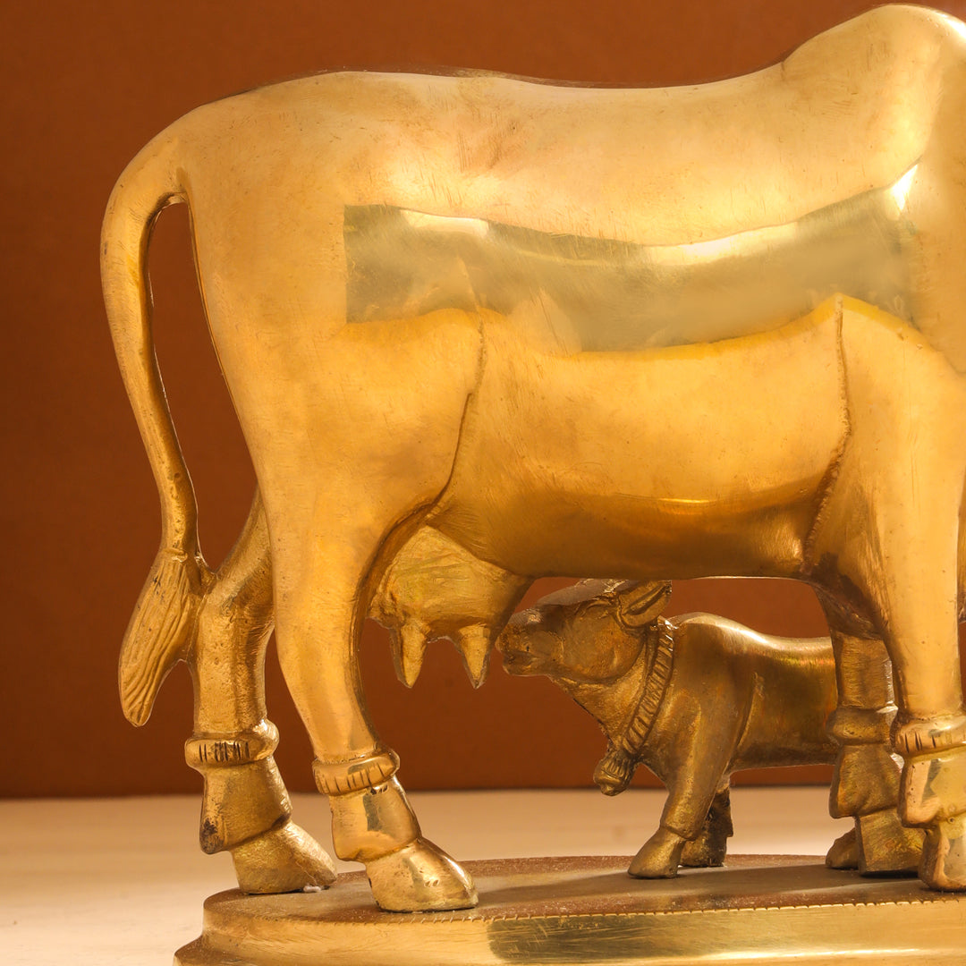 Brass Kamdhenu Cow With Calf Idol (6 Inch) Vedansh Craft