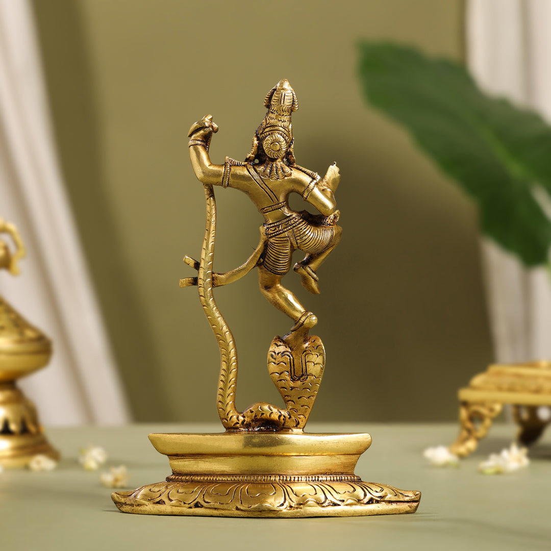 Brass Superfine Dancing Kalinga Krishna Statue (8.5 Inch) Vedansh Craft