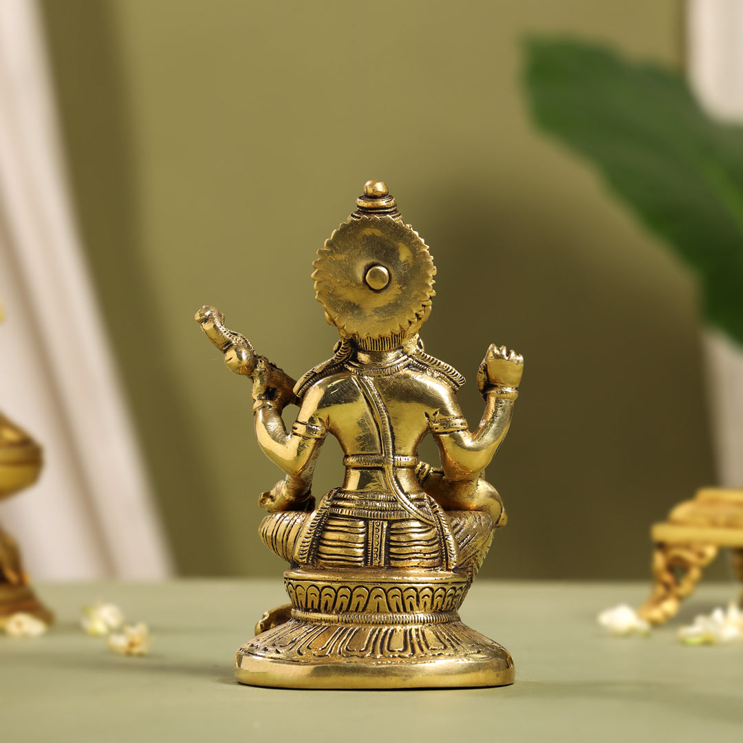 Brass Goddess Sitting Saraswati Idol (6.5 Inch) Vedansh Craft