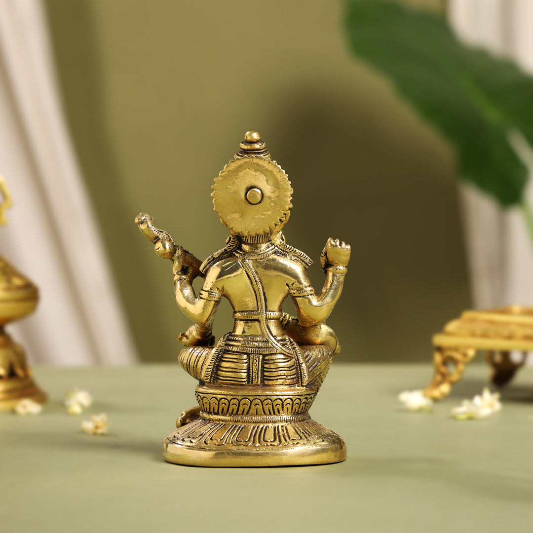 Brass Goddess Sitting Saraswati Idol (6.5 Inch) Vedansh Craft