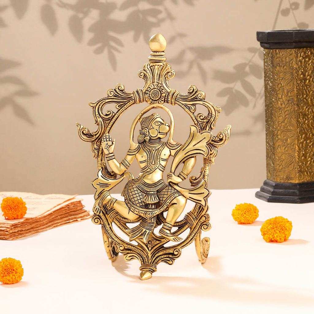 Brass Lord Hanuman Idol In Frame (12.5 Inch) Vedansh Craft