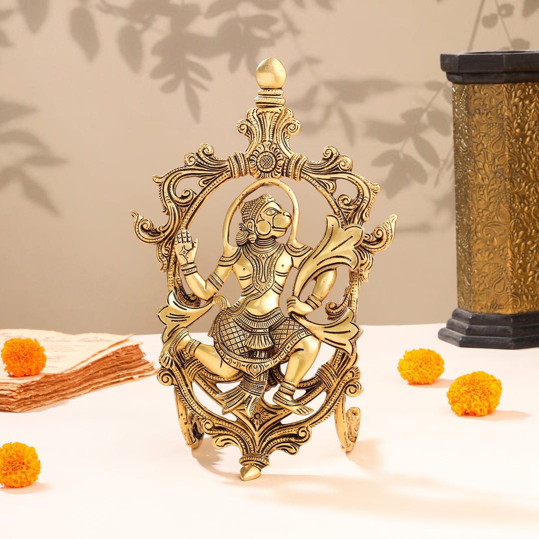 Brass Lord Hanuman Idol In Frame (12.5 Inch) Vedansh Craft