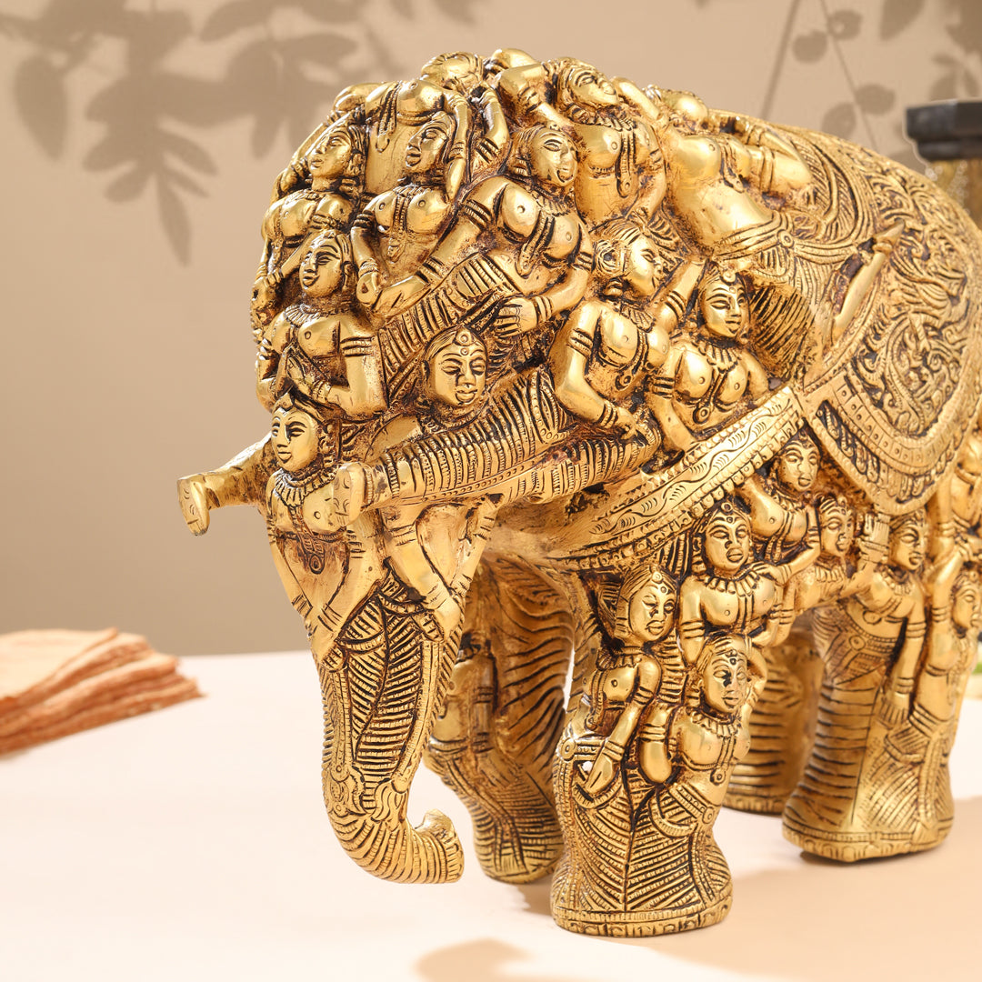 Brass Majestic Carved Elephant Statue (11 Inch) Vedansh Craft