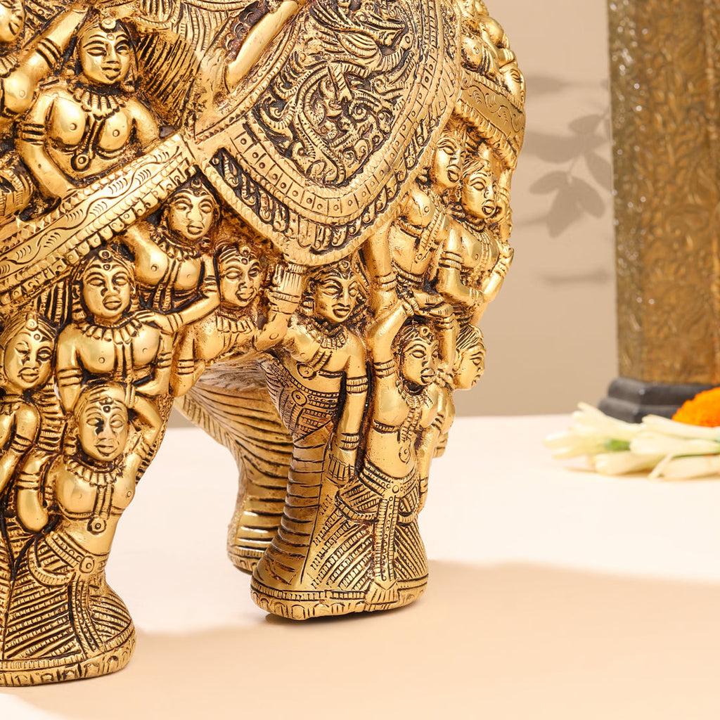 Brass Majestic Carved Elephant Statue (11 Inch) Vedansh Craft