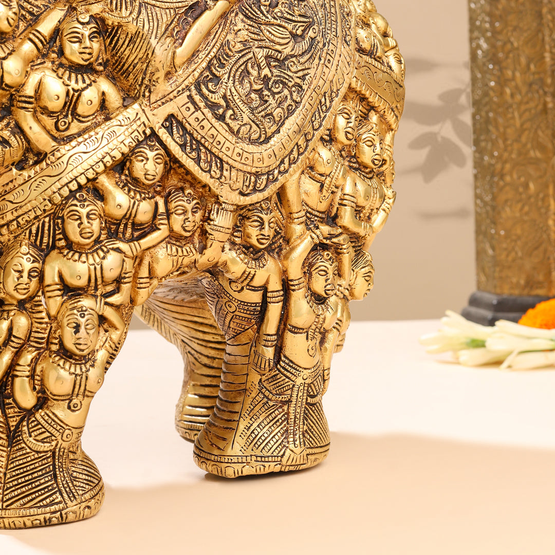 Brass Majestic Carved Elephant Statue (11 Inch) Vedansh Craft