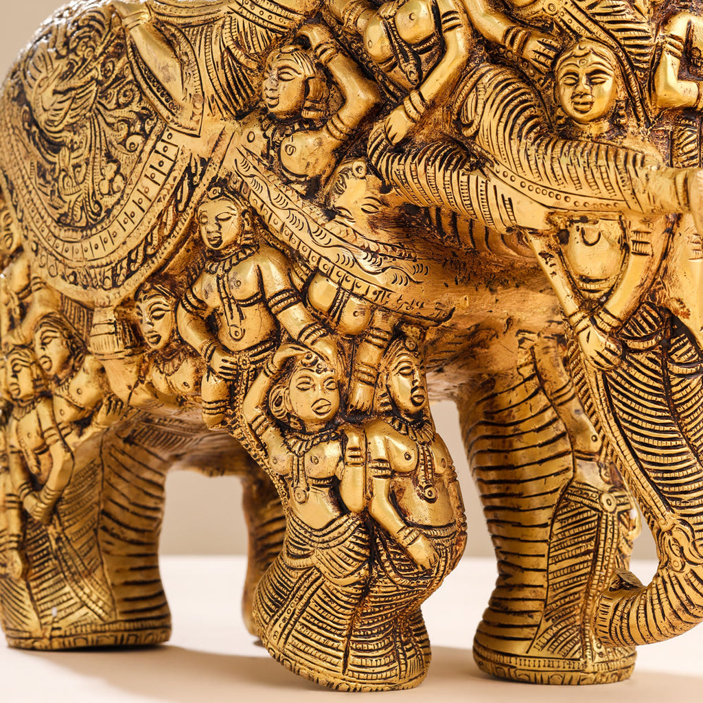 Brass Majestic Carved Elephant Statue (11 Inch) Vedansh Craft