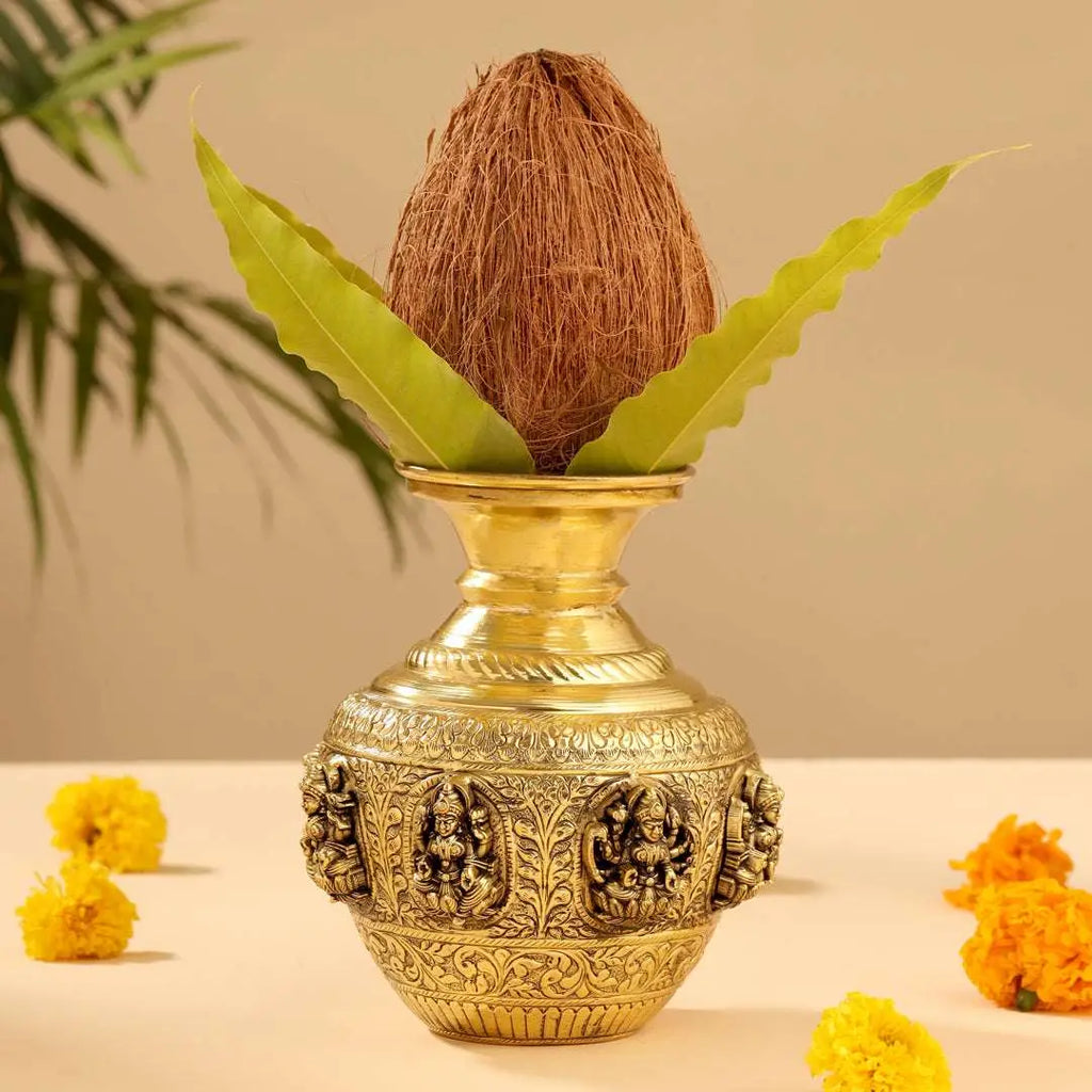 Brass Ashtalakshmi Kodam / Kalash (7.5 Inch) Vedansh Craft