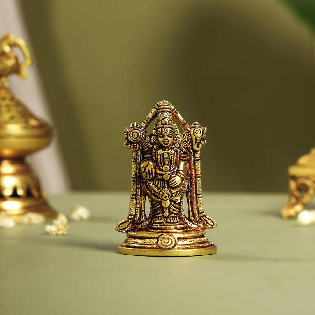 Brass Tirupati Balaji/Venkateshwar Idol (3.8 Inch) Vedansh Craft