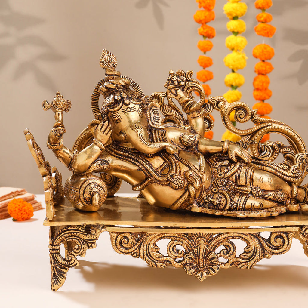 Brass Superfine Ganesha Resting On Couch (9 Inch) Vedansh Craft